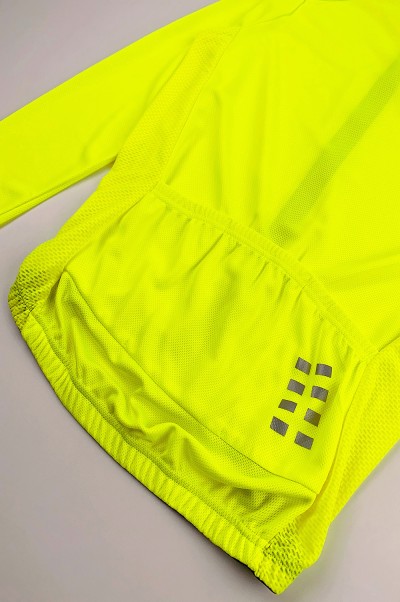 Manufacture Long Sleeve Stretch Breathable Fluorescent Yellow Cycling Shirt Design Moisture Wicking Reflective Design Hem Non-Slip Cycling Shirt Supplier SKCSCP022 detail view-3